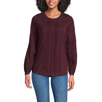 Women's Lands' End Long Sleeve Lace Mix Pintuck Top