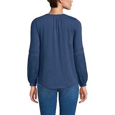 Petite Lands' End Long Sleeve Lace Mix Pintuck Top