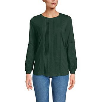 Petite Lands' End Long Sleeve Lace Mix Pintuck Top