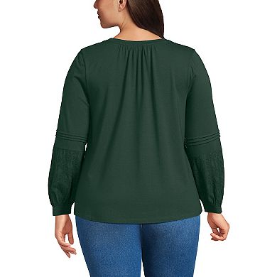 Plus Size Lands' End Long Sleeve Lace Mix Pintuck Top