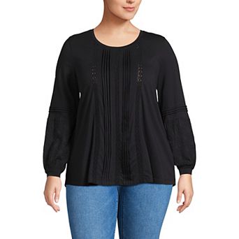 Plus Size Lands' End Long Sleeve Lace Mix Pintuck Top