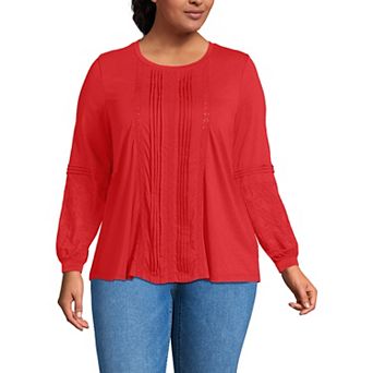Plus Size Lands' End Long Sleeve Lace Mix Pintuck Top