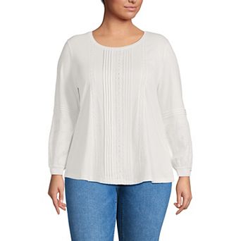 Plus Size Lands' End Long Sleeve Lace Mix Pintuck Top