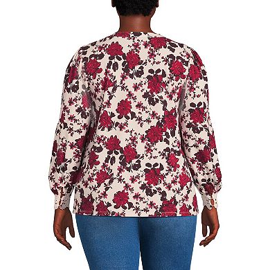 Plus Size Lands' End Long Sleeve Button Front Pintuck Top