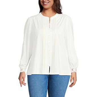 Plus Size Lands' End Long Sleeve Button Front Pintuck Top