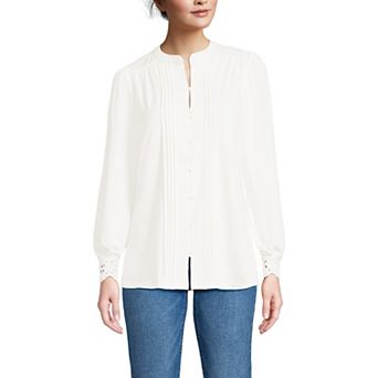Women's Lands' End Long Sleeve Button Front Pintuck Top