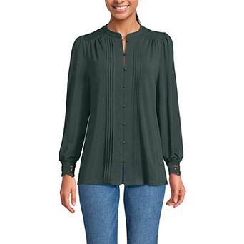 Women's Lands' End Long Sleeve Button Front Pintuck Top