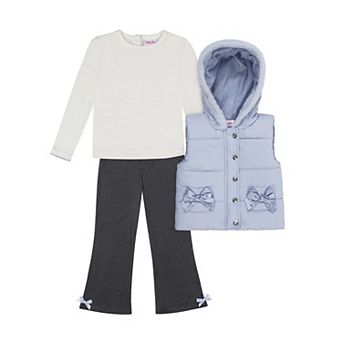 Girls 4-6x Little Lass 3 pc Puffer Vest, Long Sleeve Top & Pants Set