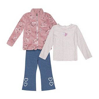 Girls 4-6x Little Lass 3 pc Faux Fur Jacket, Top & Pants Set