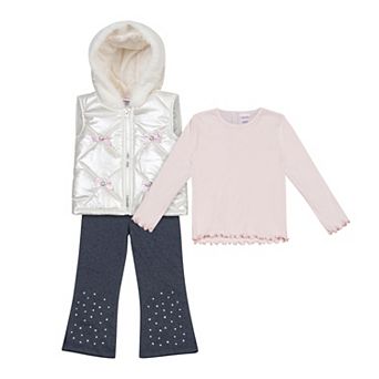 Girls 4-6x Little Lass 3 pc Puffer Vest, Long Sleeve Top & Pants Set
