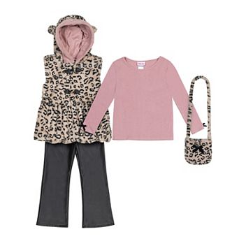 Girls 4-6x Little Lass 3 pc Faux Fur Vest, Top & Pants Set
