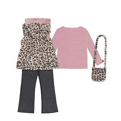 Girls 4-6x Little Lass 3-pc. Faux Fur Vest, Top & Pants Set