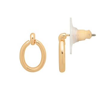 LC Lauren Conrad Gold Tone Delicate Door Knocker Drop Hoop Earrings