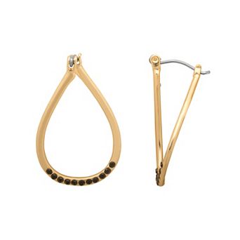 LC Lauren Conrad Gold Tone Crystal Teardrop Hoop Earrings