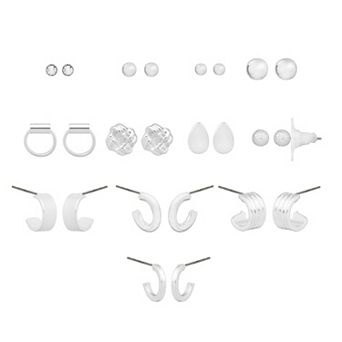LC Lauren Conrad 12-Pair Silver Tone and Simulated Stone Nickel Free Earrings Set