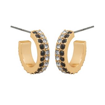 LC Lauren Conrad Gold Tone Noir Crystal Hoop Earrings