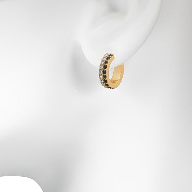 LC Lauren Conrad Gold Tone Noir Crystal Hoop Earrings