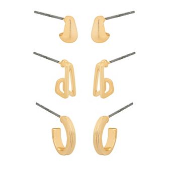 LC Lauren Conrad Gold Tone 3-Pair Hoop Earring Set