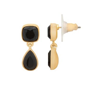 LC Lauren Conrad Gold-Tone Black Simulated Stone Drop Earrings