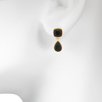 LC Lauren Conrad Gold-Tone Black Simulated Stone Drop Earrings