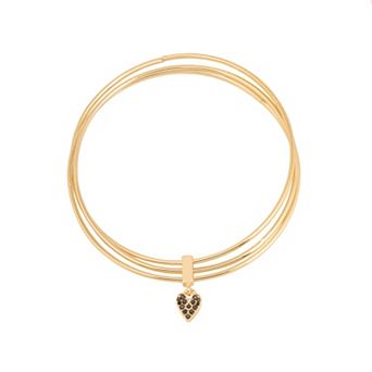 LC Lauren Conrad Gold-Tone Heart 3 Row Bangle Bracelet