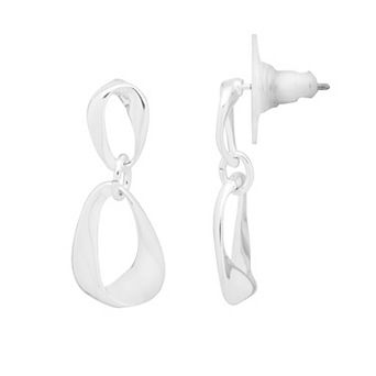 LC Lauren Conrad Silver Tone Sculptural Metal Drop Hoop Earrings