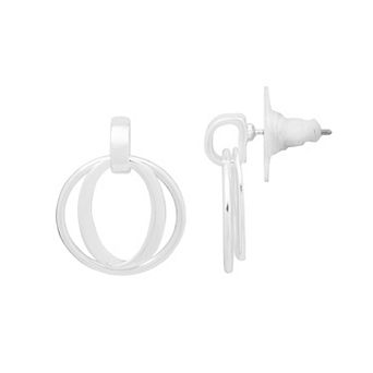 LC Lauren Conrad Silver Tone Hammered Detail Delicate Drop Hoop Earrings