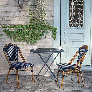Flash Furniture 2 Pack All-Weather Commercial Paris Chairs with Rattan Print Frame