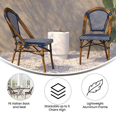 Flash Furniture 2 Pack All-Weather Commercial Paris Chairs with Rattan Print Frame