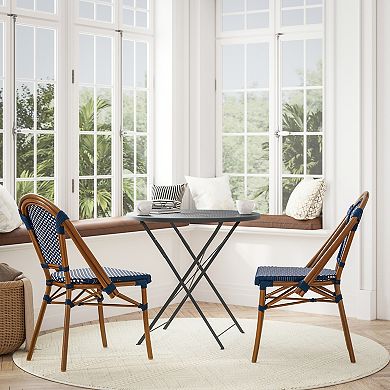 Flash Furniture 2 Pack All-Weather Commercial Paris Chairs with Rattan Print Frame