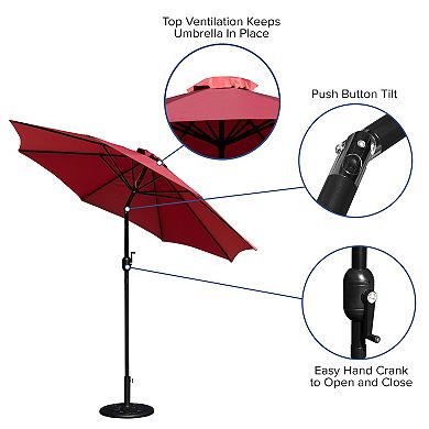 Flash Furniture Bundled Set - 9 FT Round Umbrella & Universal Cement Waterproof Base