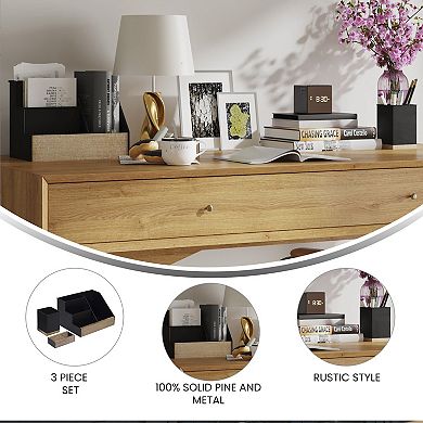 Flash Furniture Metal and Wood 3 Piece Desktop or Vanity Organizer Set