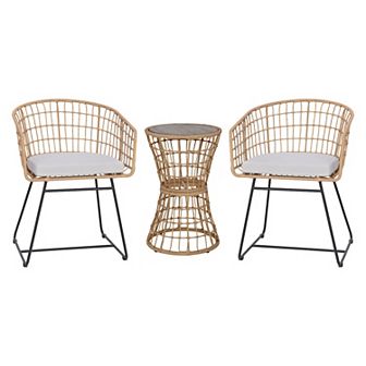 Flash Furniture Indoor/Outdoor Boho Rattan Rope Bistro Set with Side Table and Cushions
