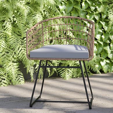 Flash Furniture Indoor/Outdoor Boho Rattan Rope Bistro Set with Side Table and Cushions