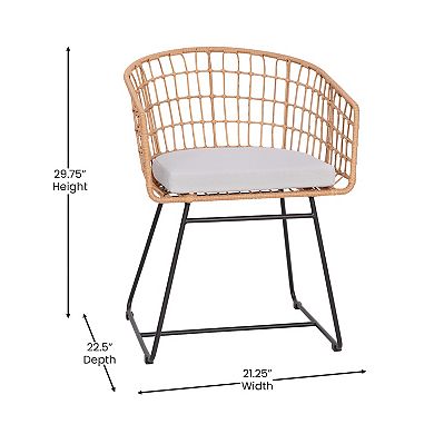 Flash Furniture Indoor/Outdoor Boho Rattan Rope Bistro Set with Side Table and Cushions