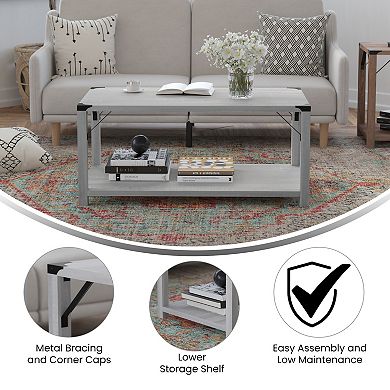 Flash Furniture 2-Tier Coffee Table with Metal Side Braces and Corner Caps