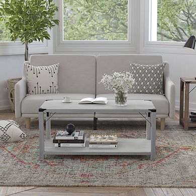 Flash Furniture 2-Tier Coffee Table with Metal Side Braces and Corner Caps