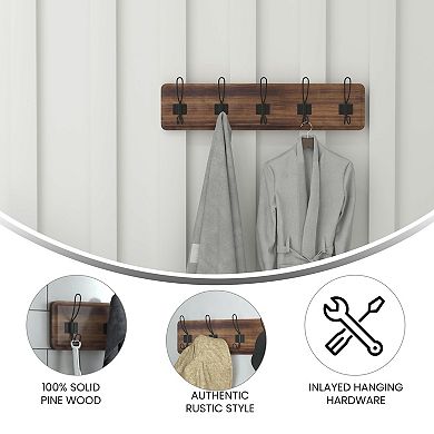 Flash Furniture Wall Mounted Storage Rack with Upper Shelf and Storage Hooks