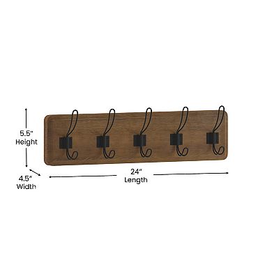 Flash Furniture Wall Mounted Storage Rack with Upper Shelf and Storage Hooks