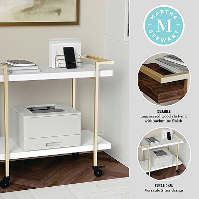 Martha Stewart Mobile 2 Tier Home Office Printer Cart with Side Storage