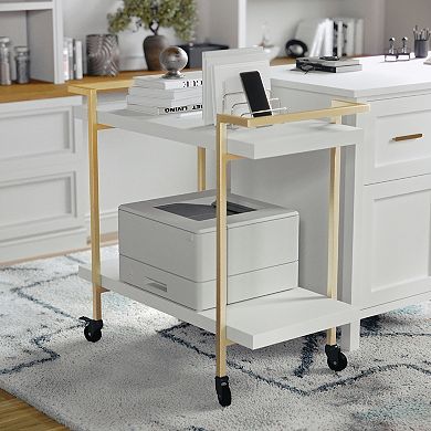 Martha Stewart Mobile 2 Tier Home Office Printer Cart with Side Storage