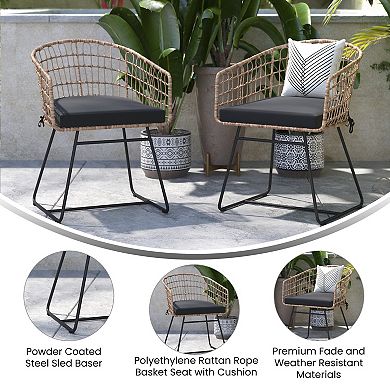 Flash Furniture 2PK Indoor/Outdoor Boho Rattan Rope Club Chairs-Seat Cushions