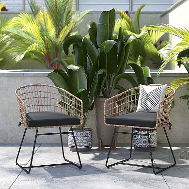 Flash Furniture 2PK Indoor/Outdoor Boho Rattan Rope Club Chairs-Seat Cushions