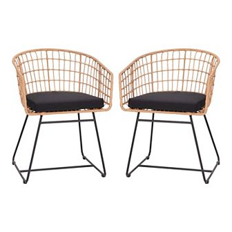 Flash Furniture 2 pk Indoor/Outdoor Boho Rattan Rope Club Chairs-Seat Cushions