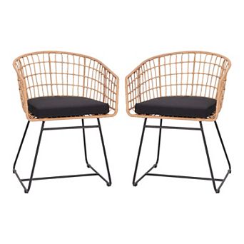 Flash Furniture 2 pk Indoor/Outdoor Boho Rattan Rope Club Chairs-Seat Cushions