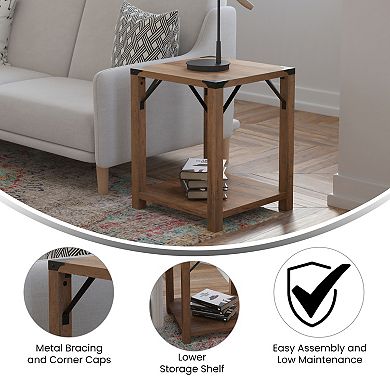 Flash Furniture 2-Tier Side Table with Metal Side Braces and Corner Caps