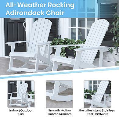 Flash Furniture Set of 2 Poly Resin Adirondack Rocking Chairs with 1 Side Table