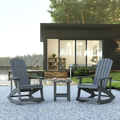 Flash Furniture Set of 2 Poly Resin Adirondack Rocking Chairs with 1 Side Table