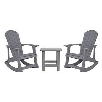 Flash Furniture Set of 2 Poly Resin Adirondack Rocking Chairs with 1 Side Table