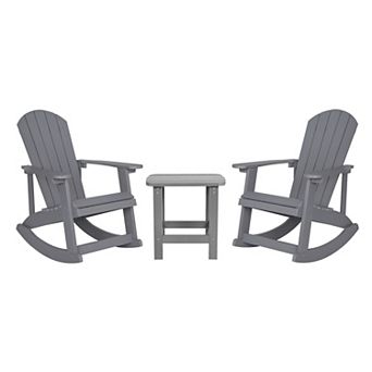 Flash Furniture Set of 2 Poly Resin Adirondack Rocking Chairs with 1 Side Table